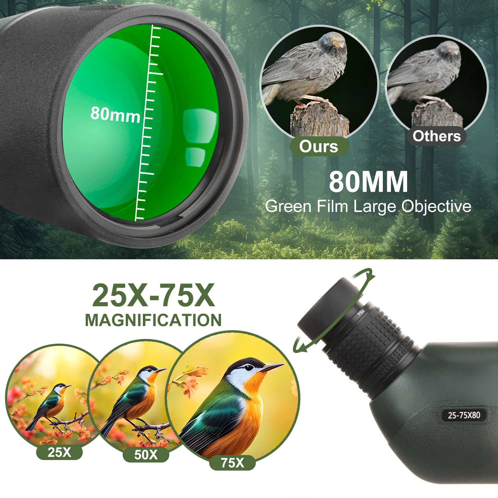 25-75x80 Telescope Spotting Sc - Outdoor Adventure Watches ulasan dan harga